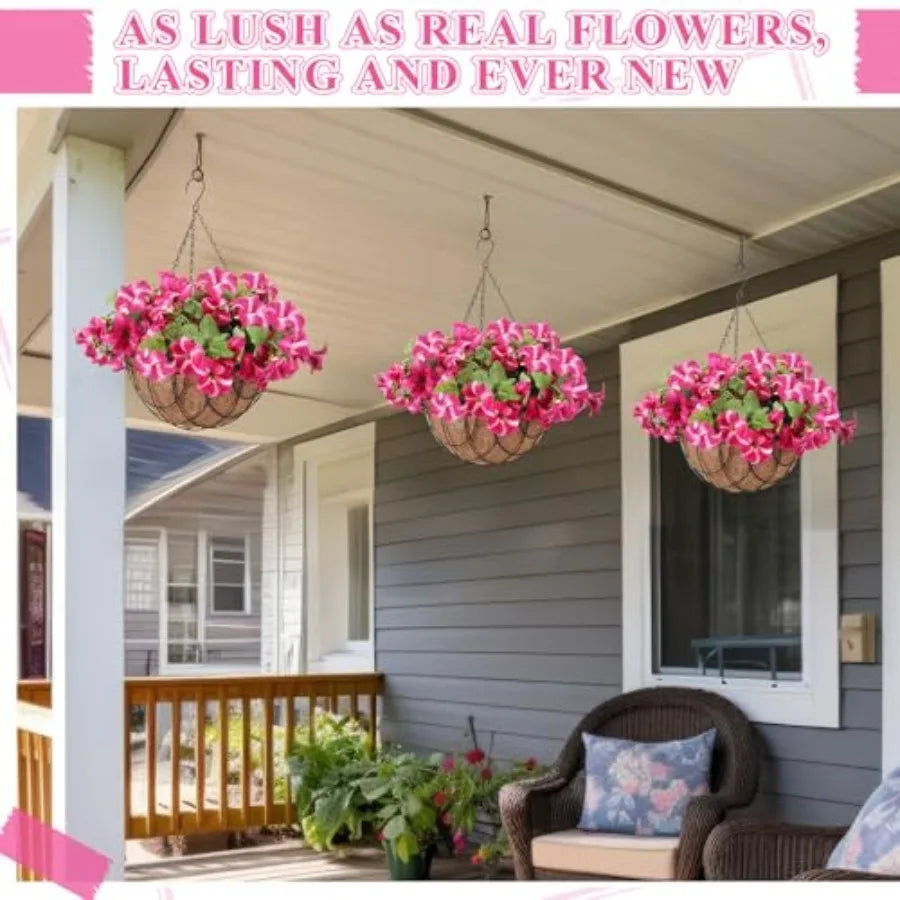 Artificial Hanging Flowers in Basket for Spring Summer - 2 pack