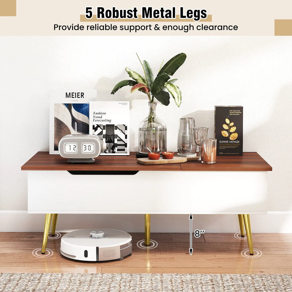 Lift Top Coffee Table with Split Top & 2 Hidden Compartments