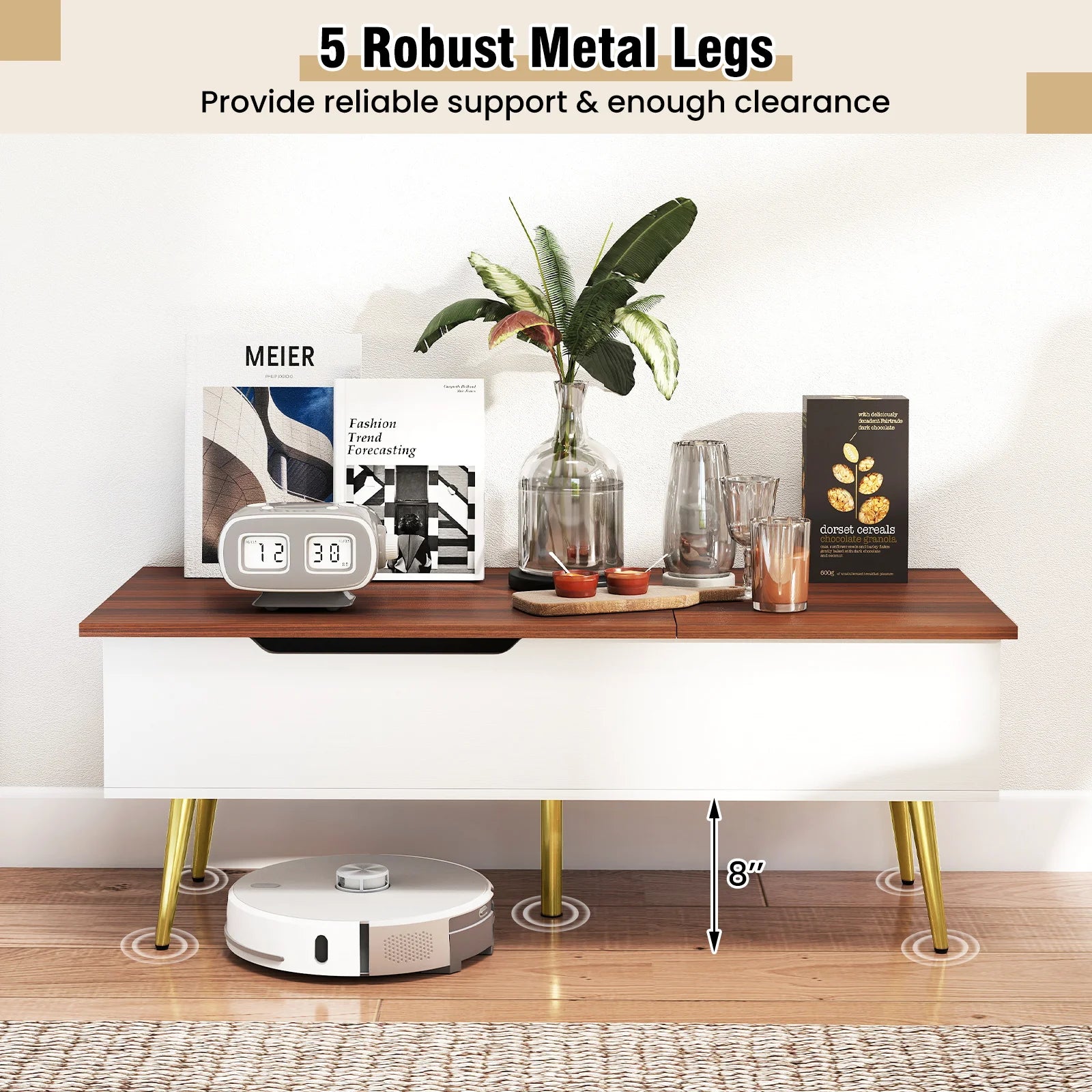 Lift Top Coffee Table with Split Top & 2 Hidden Compartments