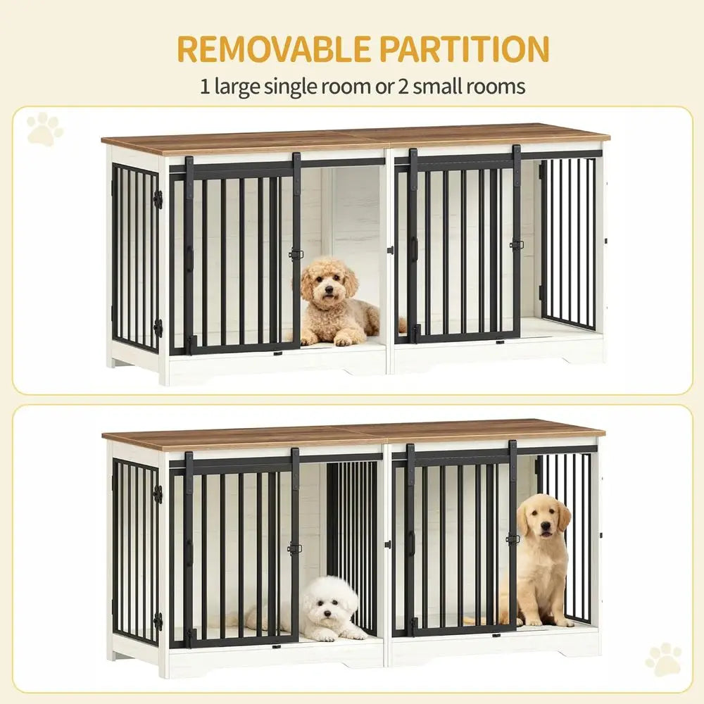 Heavy Duty Wooden Double Dog Cage with Divider