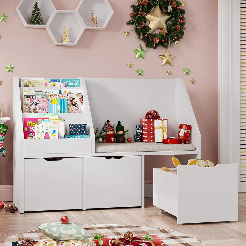 Children's Reading Nook with Bench and Toy Storage