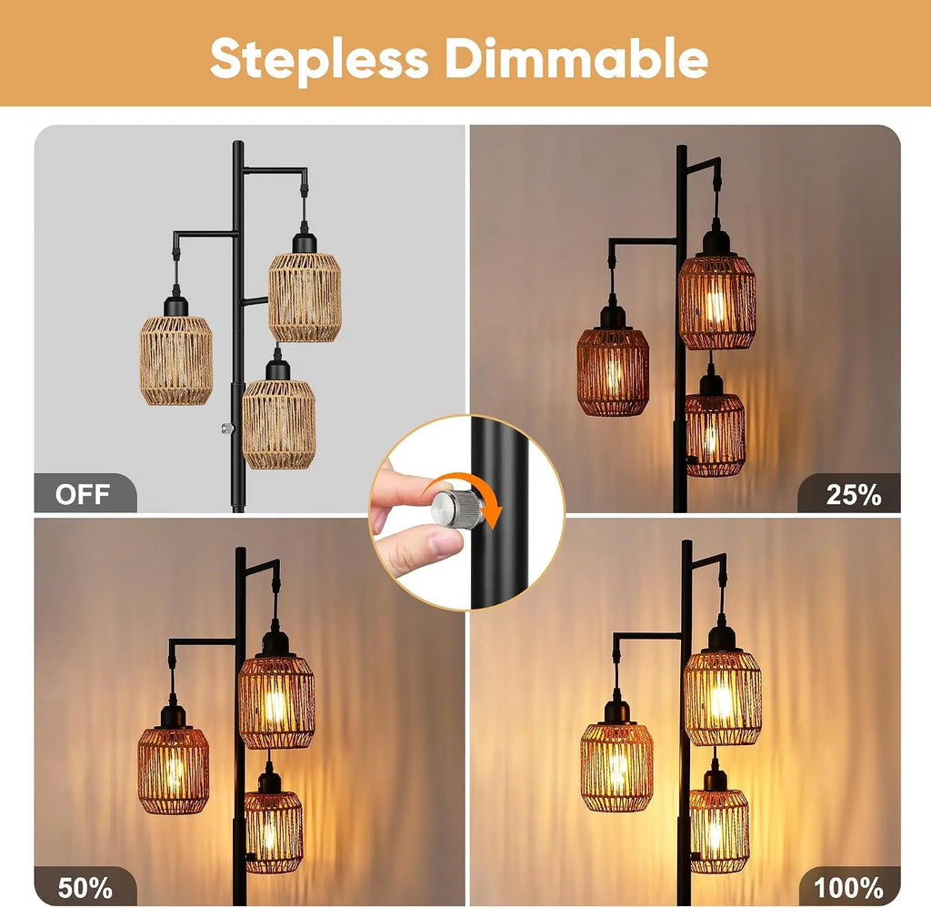 Farmhouse 3 Light Dimmable Boho Floor Lamp