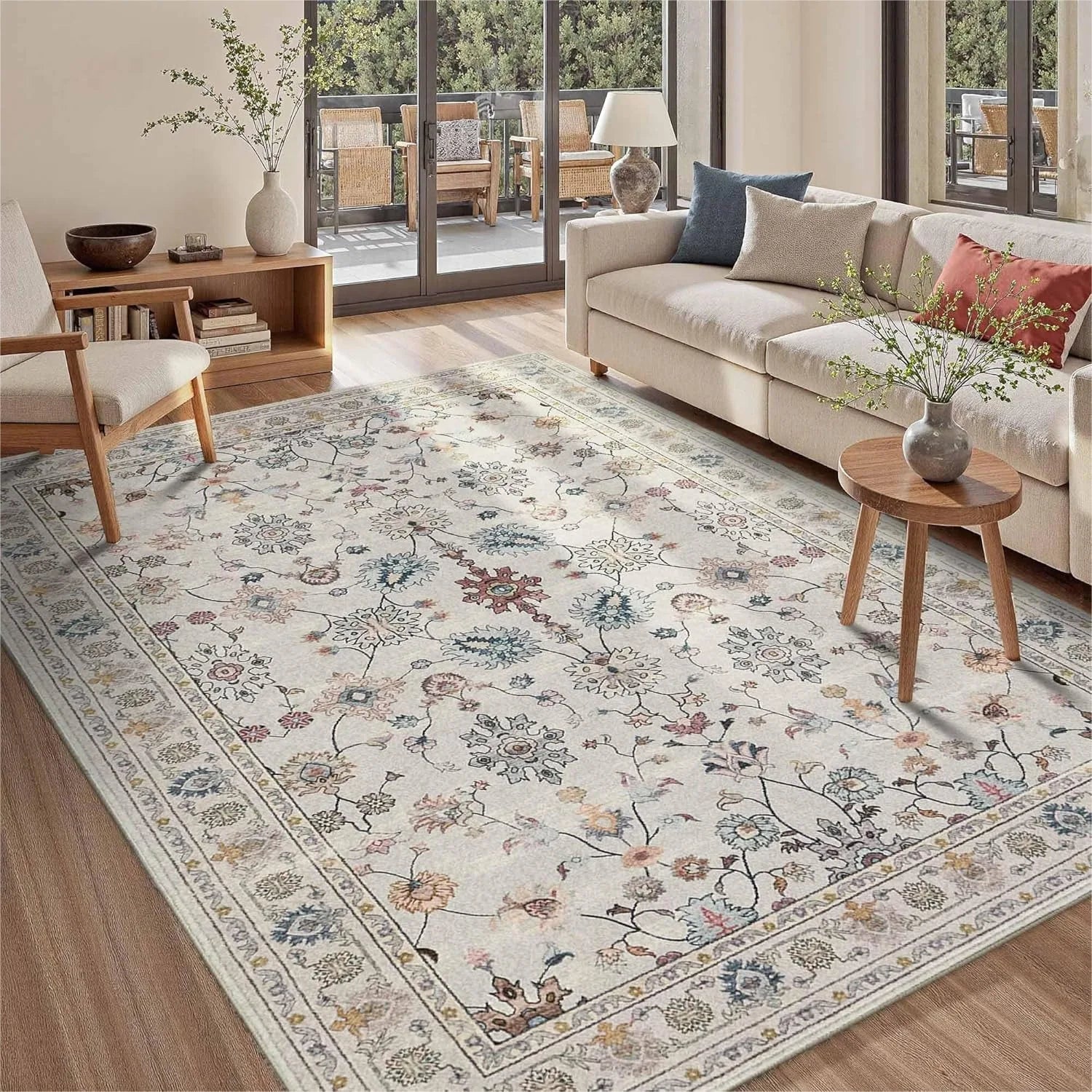 5x7 Washable Floral Boho Area Rug
