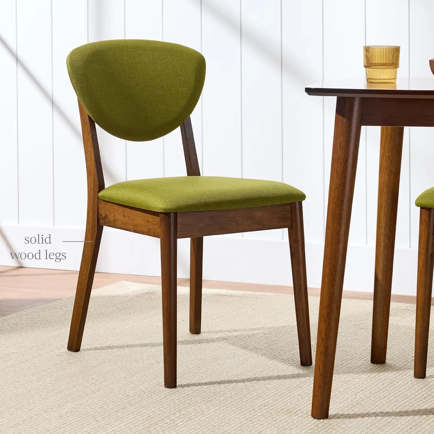 Mid-Century Modern Upholstered Wood Armless Dining Chairs (Set of 2)