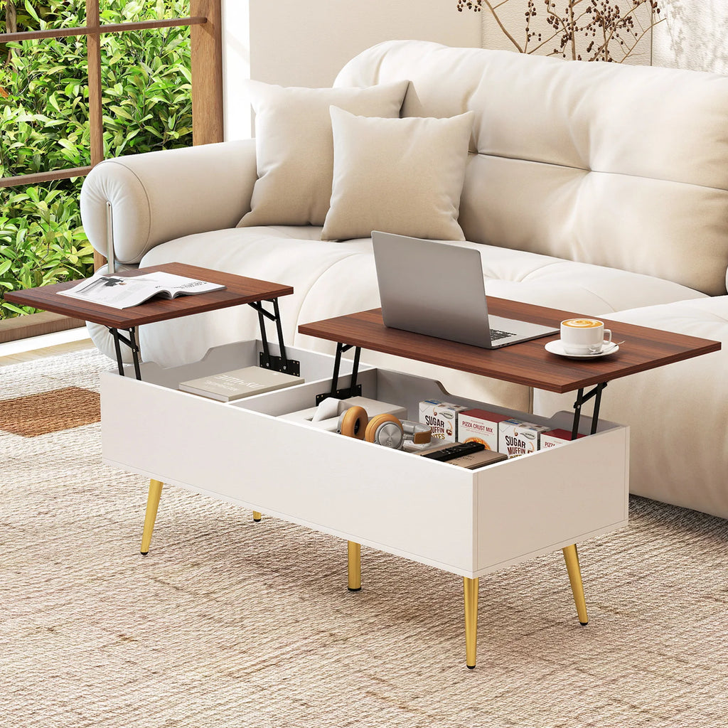 Lift Top Coffee Table with Split Top & 2 Hidden Compartments