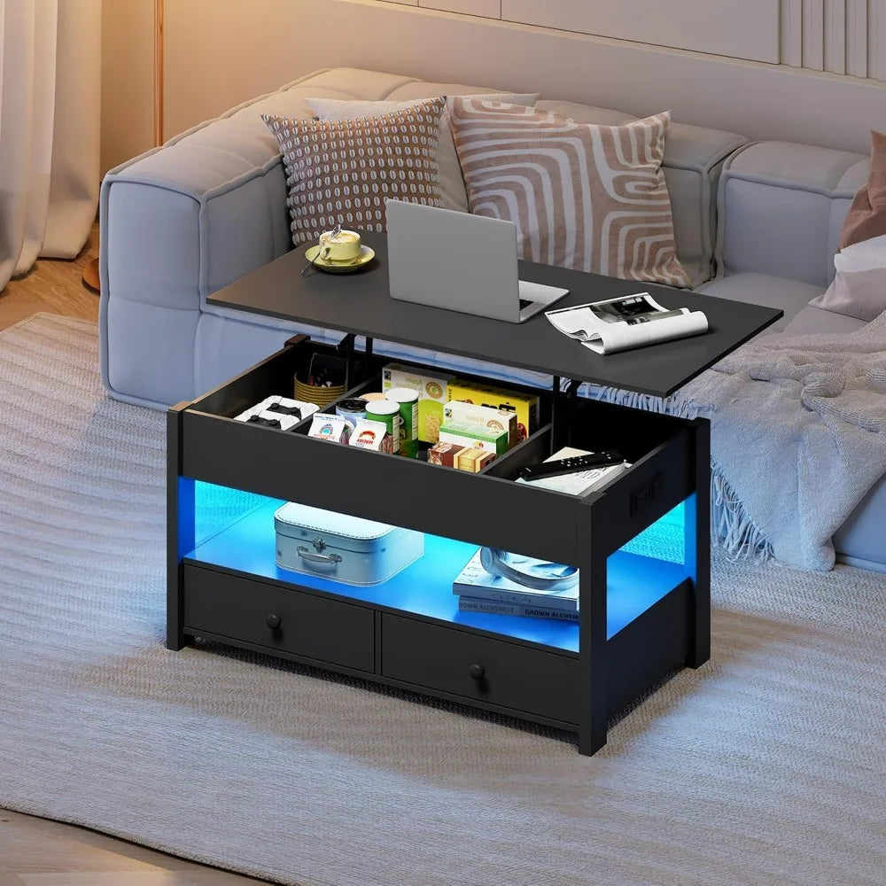 Black Lift Top Coffee Table With and Without LED