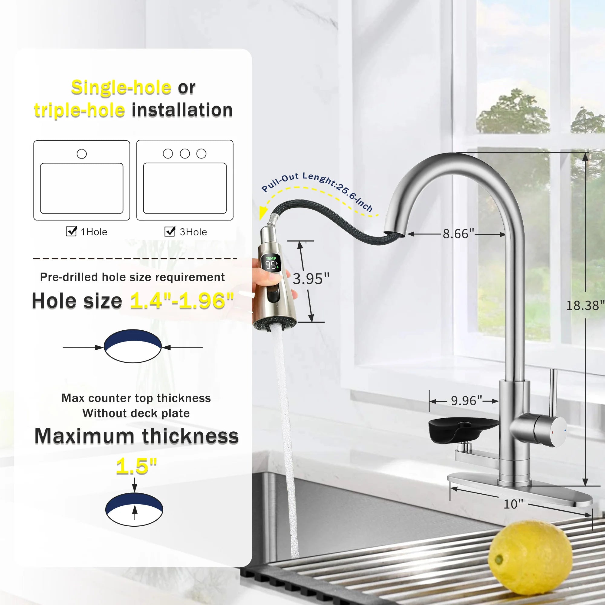 3-in-1 Kitchen Faucet with Press-Type Glass Rinser