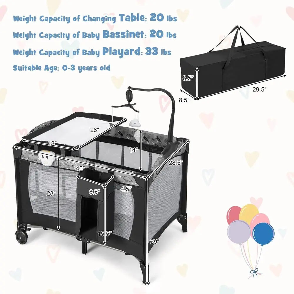4 in 1 Portable Baby Pack and Play with Bassinet