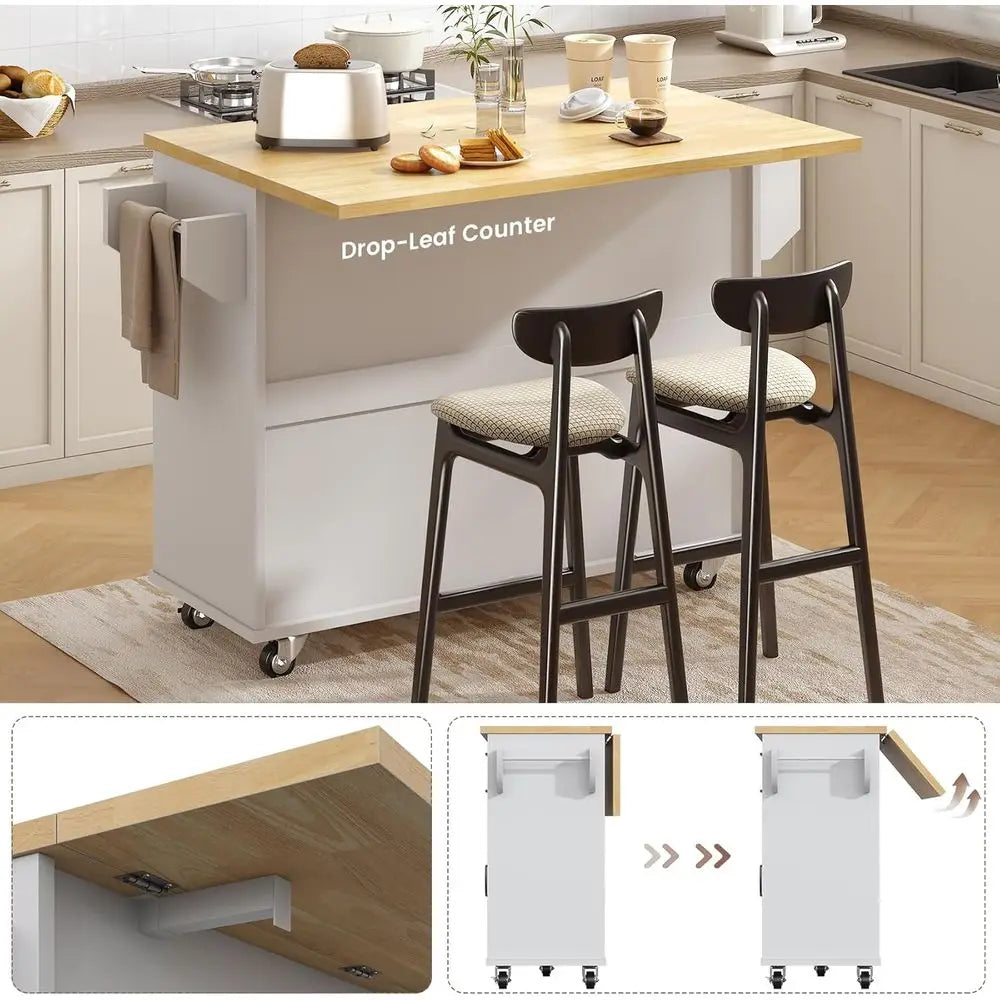 Rolling Kitchen Island On Wheels with Drop Leaf Countertop