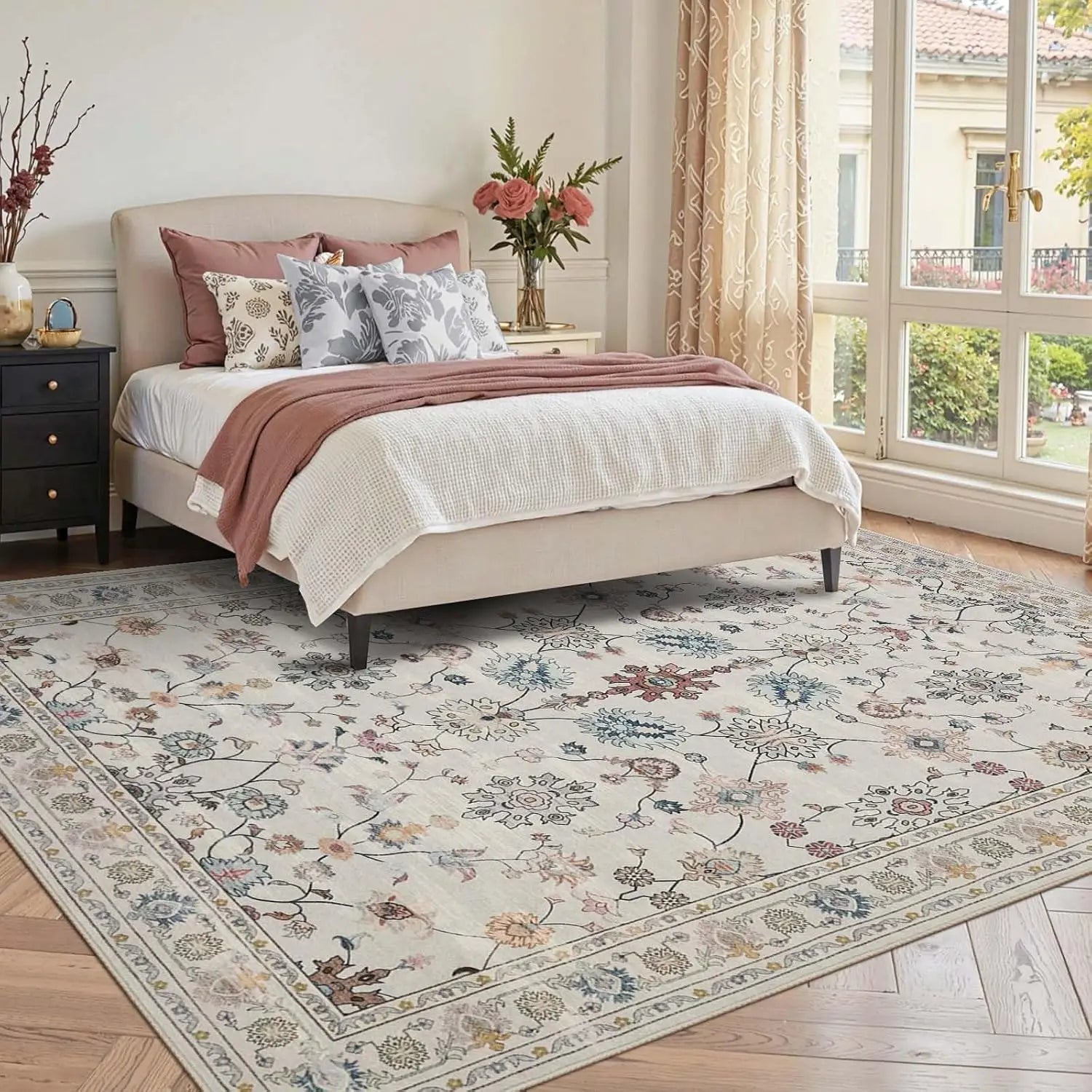 5x7 Washable Floral Boho Area Rug