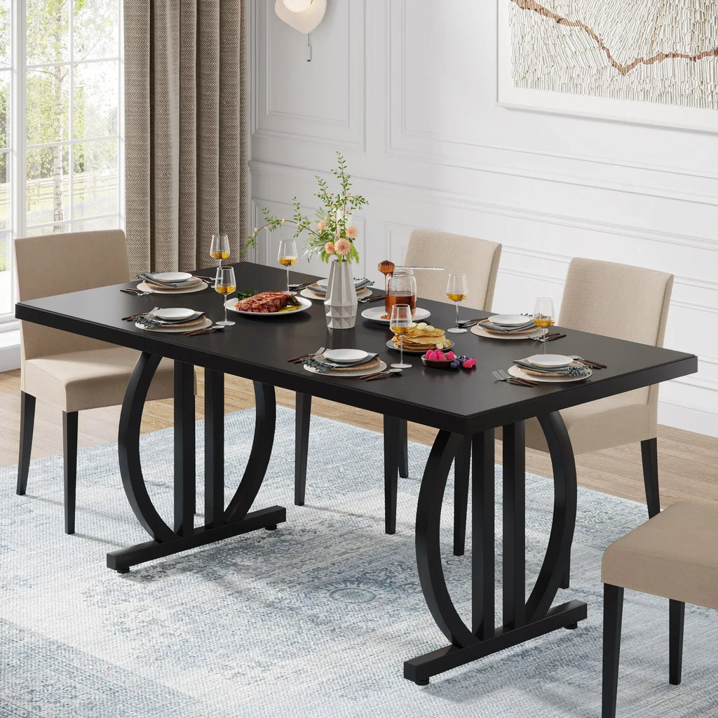 Modern Industrial Dining Table with Heavy Duty Metal Frame