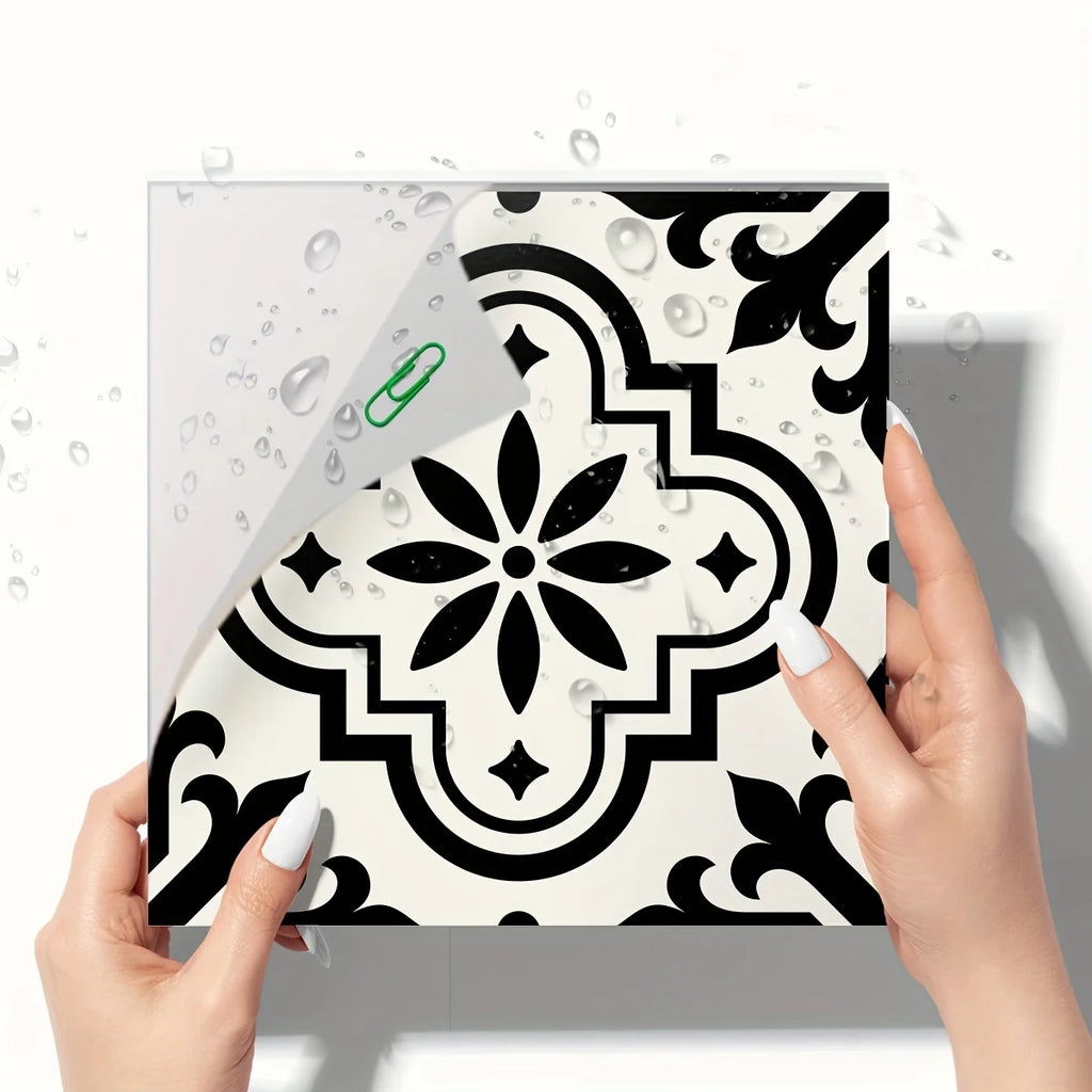Moroccan style black and white pattern floor sticker (12 pcs)