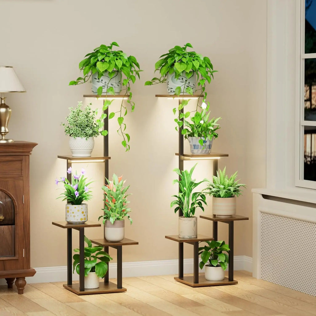 (2 Pack) 5 Tier Plant Stand with Grow Light