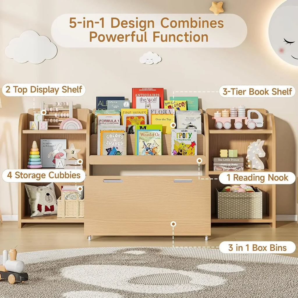 Kids Reading Nook Bench and Bookshelf
