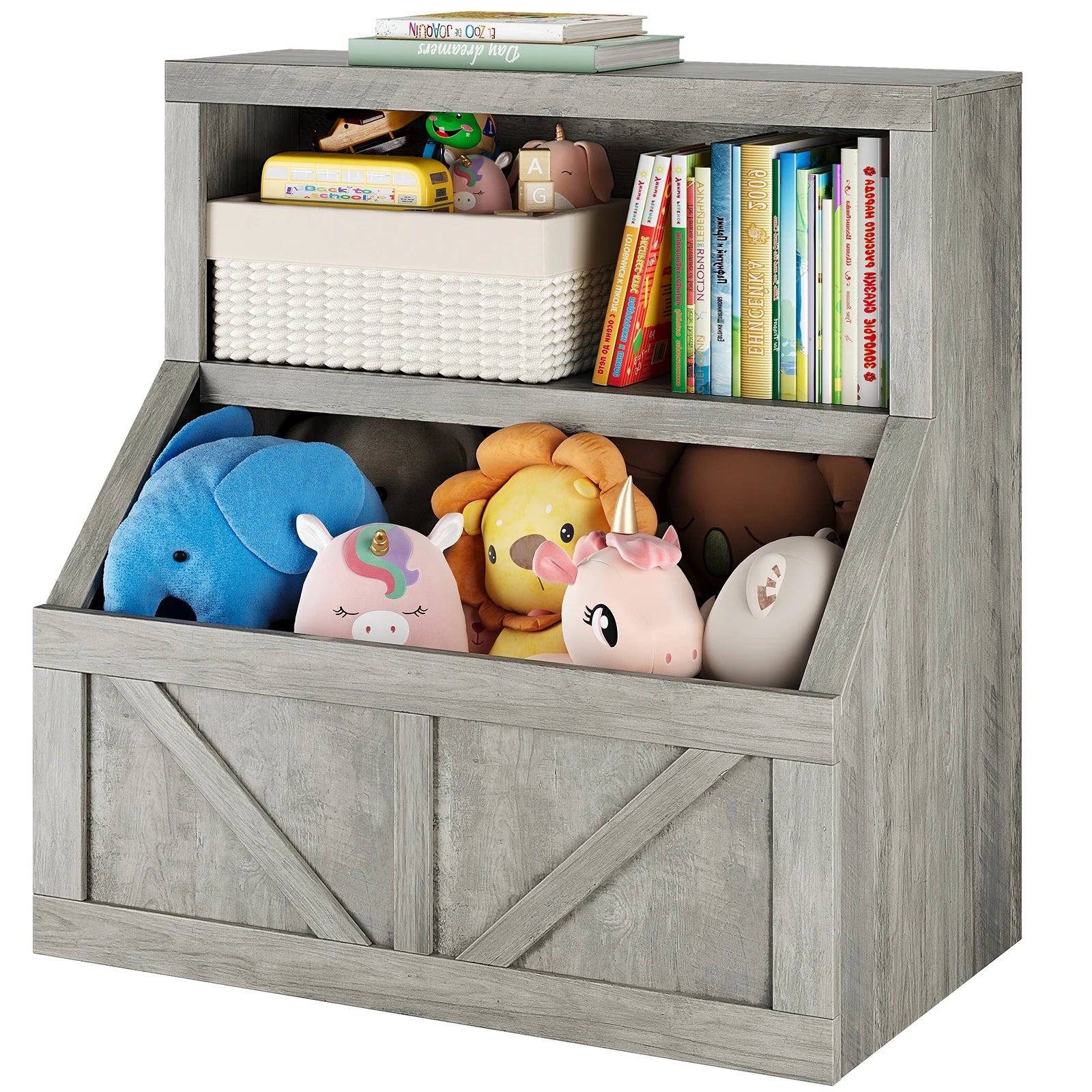 Wooden Bookshelf and Toy Storage
