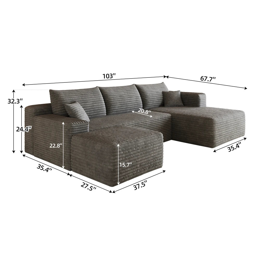 103" Modern Minimalist Cloud Sectional Sofa