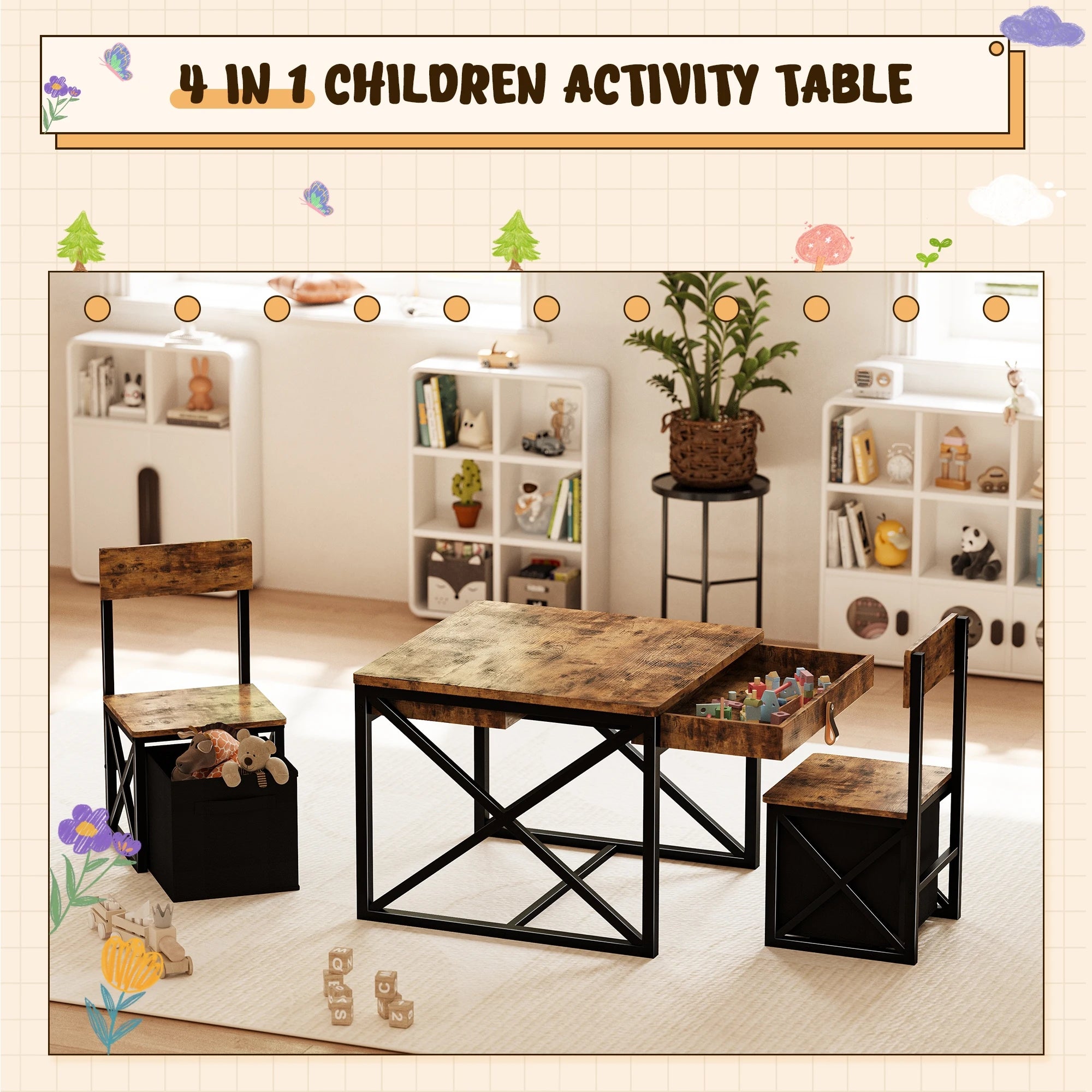 4-in-1 Kids Table and Chairs Set