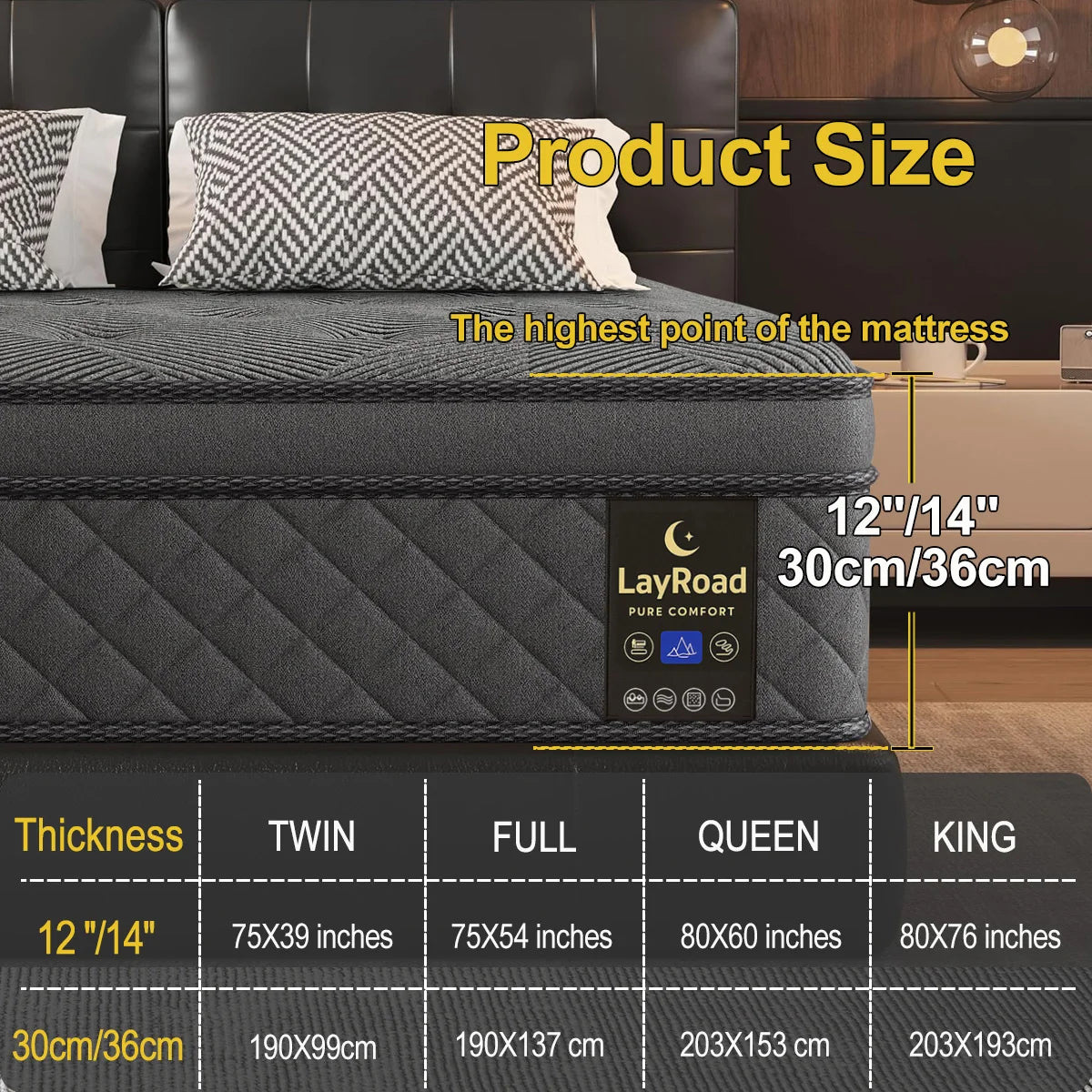 LayRoad 12-14inch Memory Foam Mattress