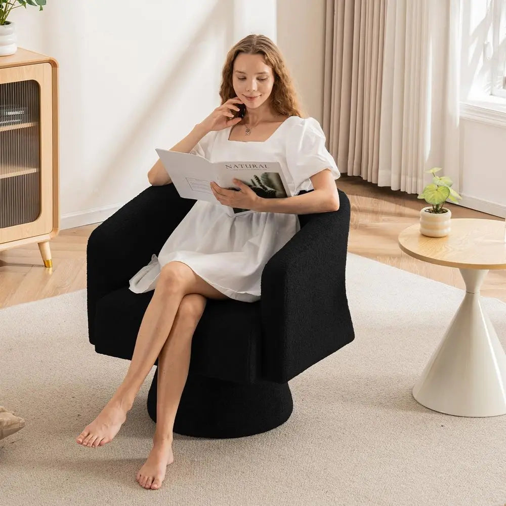 Oversized Round Swivel Barrel Accent Chair