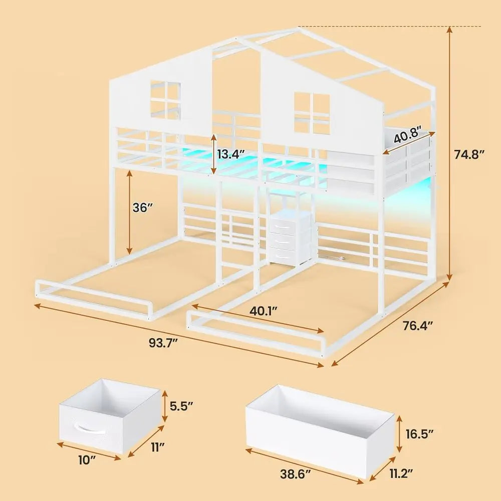 Triple Bunk Bed Twin Size with House