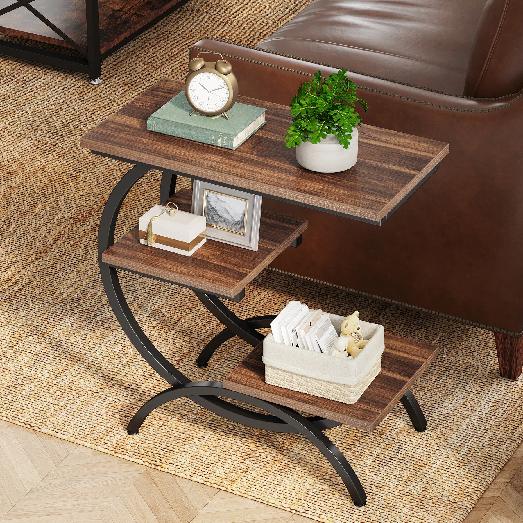 Industrial C-Shaped End Table