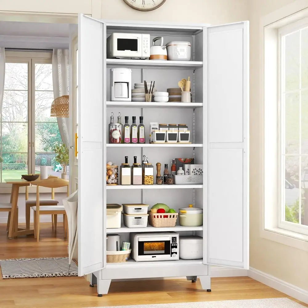 75.2-Inch Tall White Metal Kitchen Cabinet