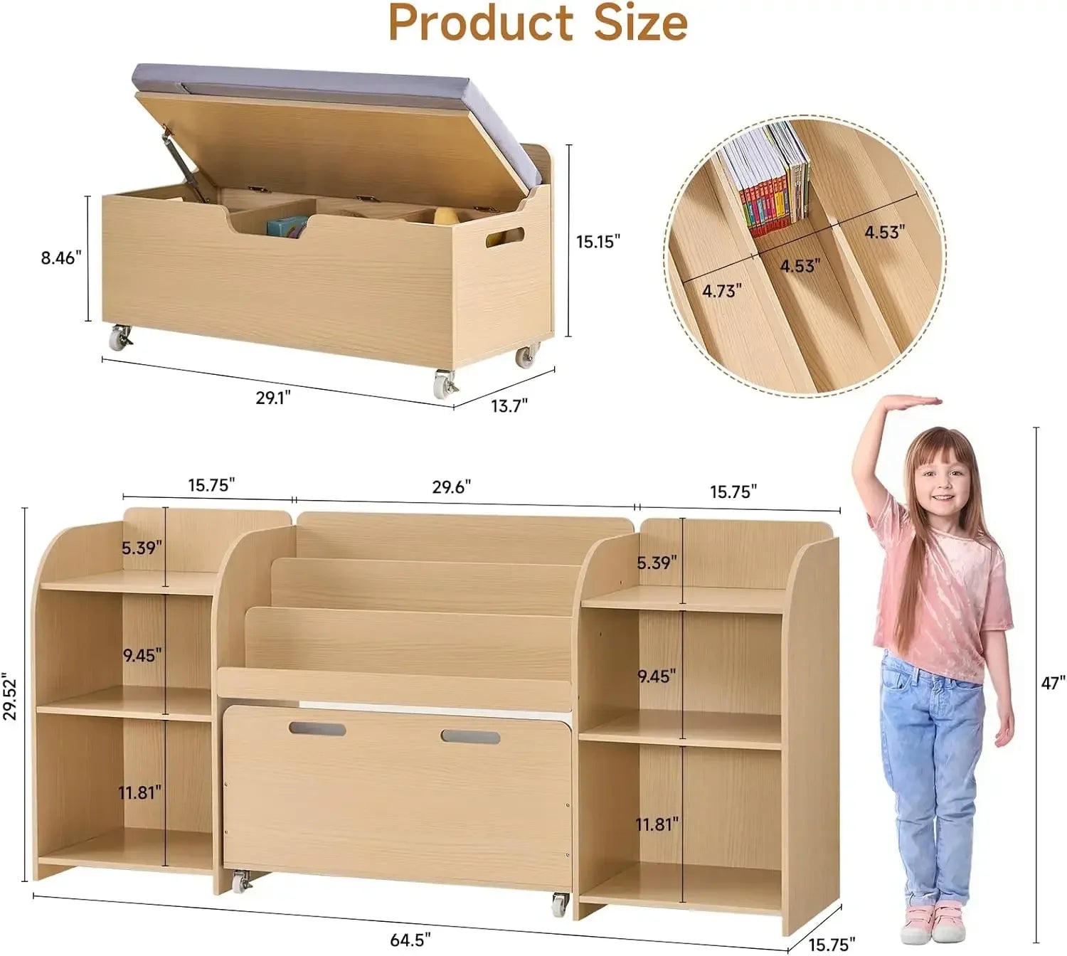Kids Reading Nook Bench and Bookshelf