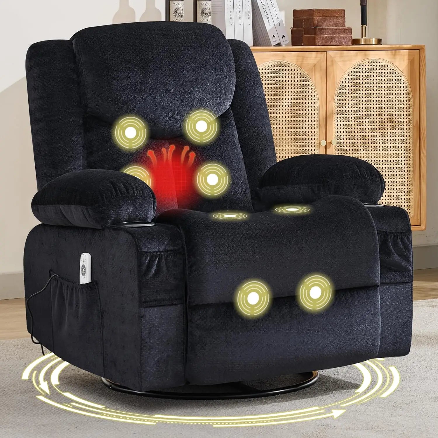 Oversized Swivel Recliner with Massage and Heat