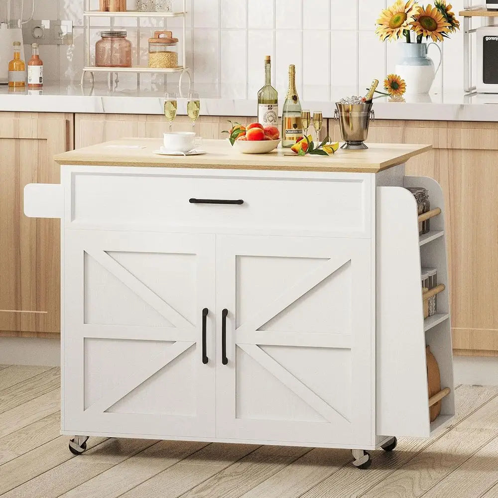 Mobile Kitchen Island with a Drop Leaf
