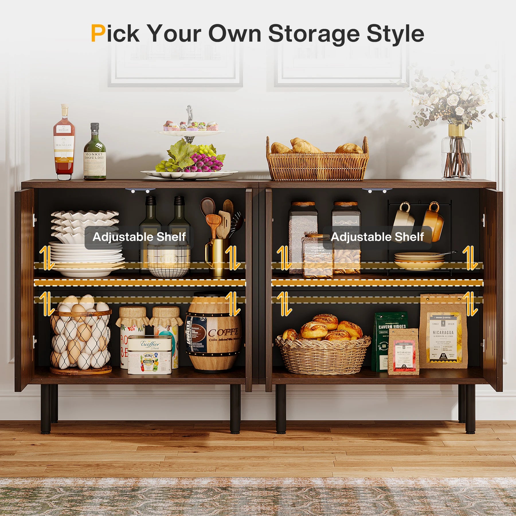 Farmhouse Vintage Sideboard Storage Cabinet (Set of 2)