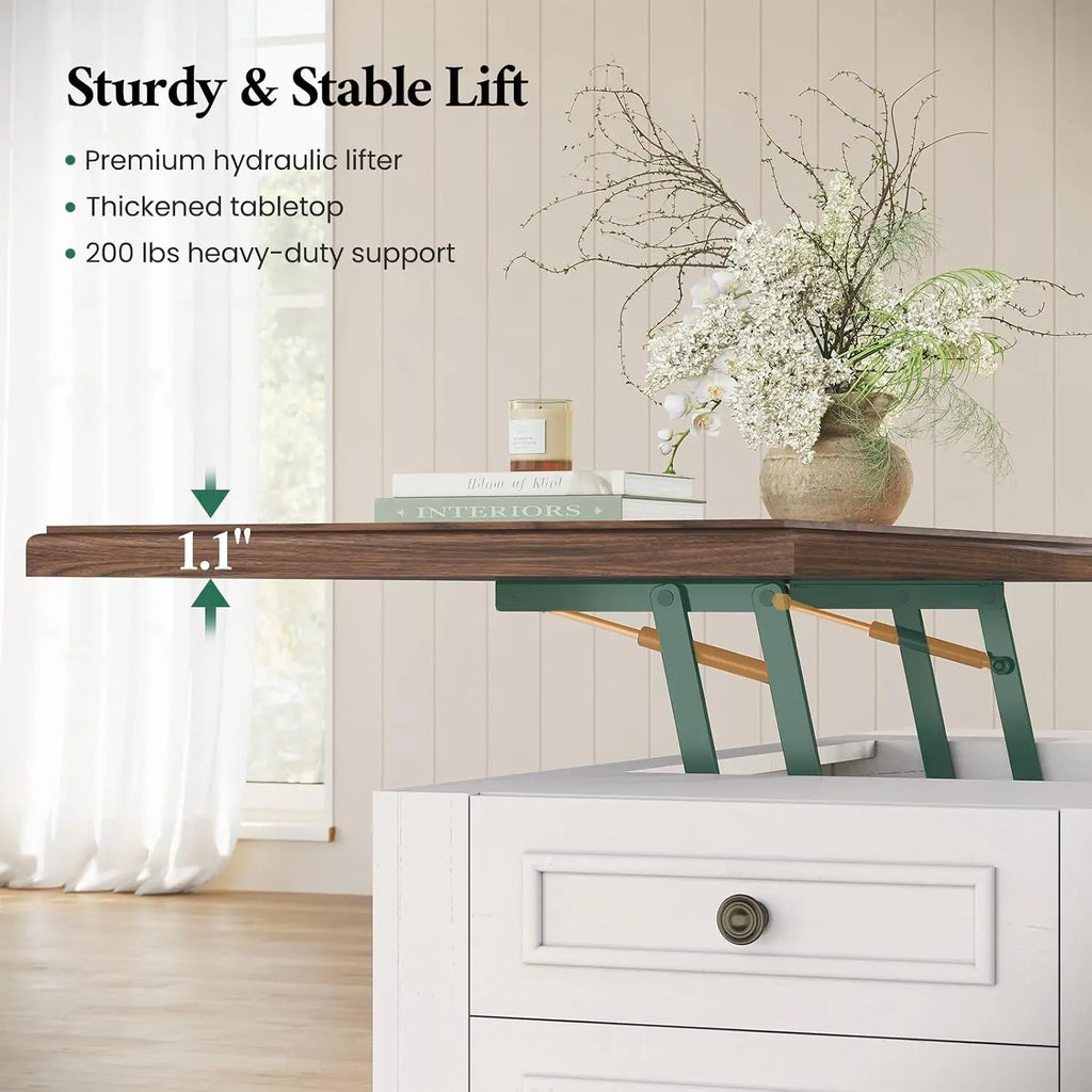 Farmhouse Lift Top Coffee Table with Large Hidden Storage