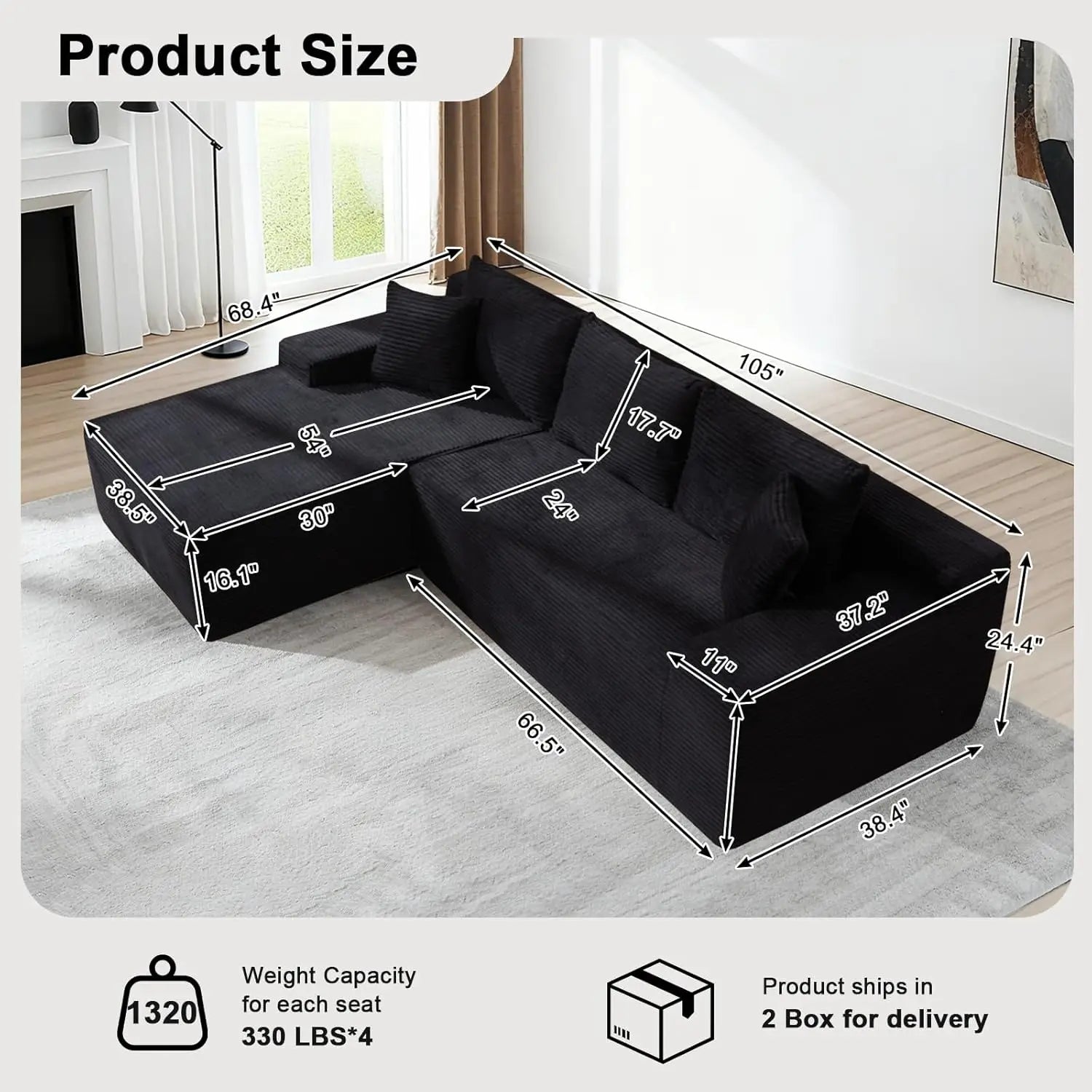 Modular Sectional Couch with L-Shape Chaise