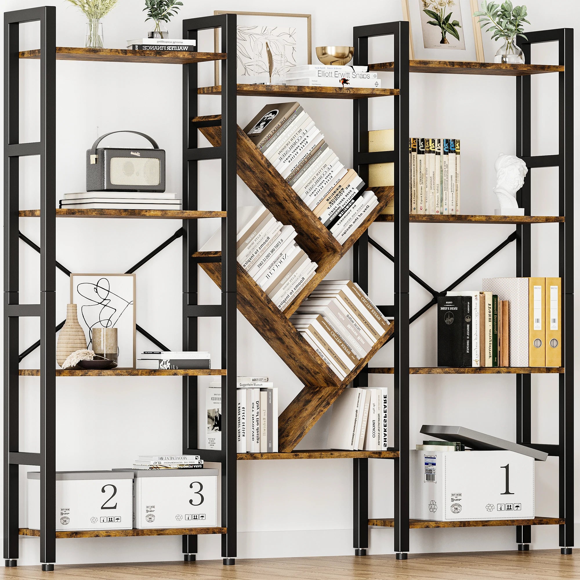 Modern 4-Tier Large Wooden Bookcase