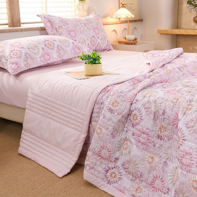 Floral Print Skin Friendly Summer Quilted Cooling Blanket