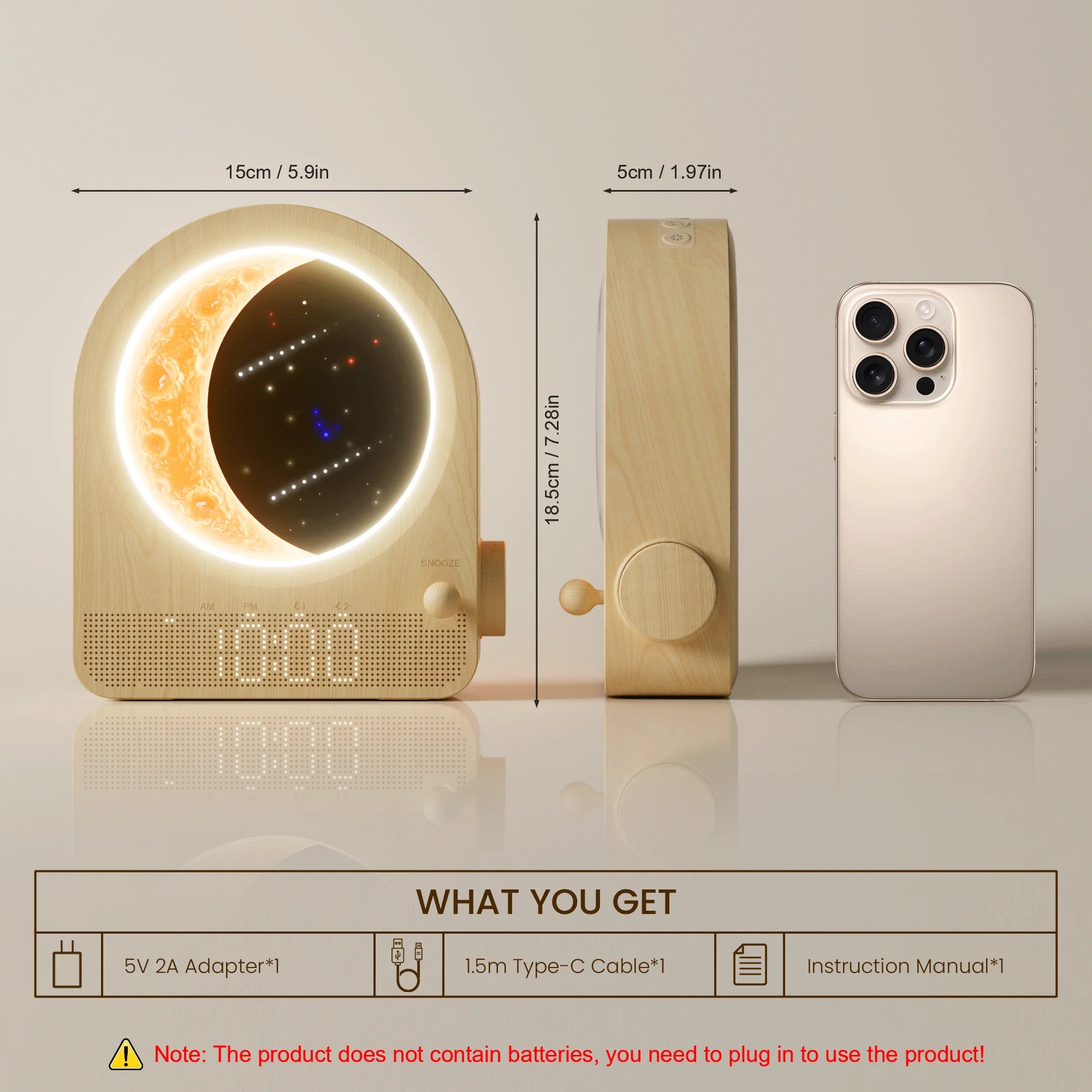 Dimmable Moon Lamp Dual Alarm Clock