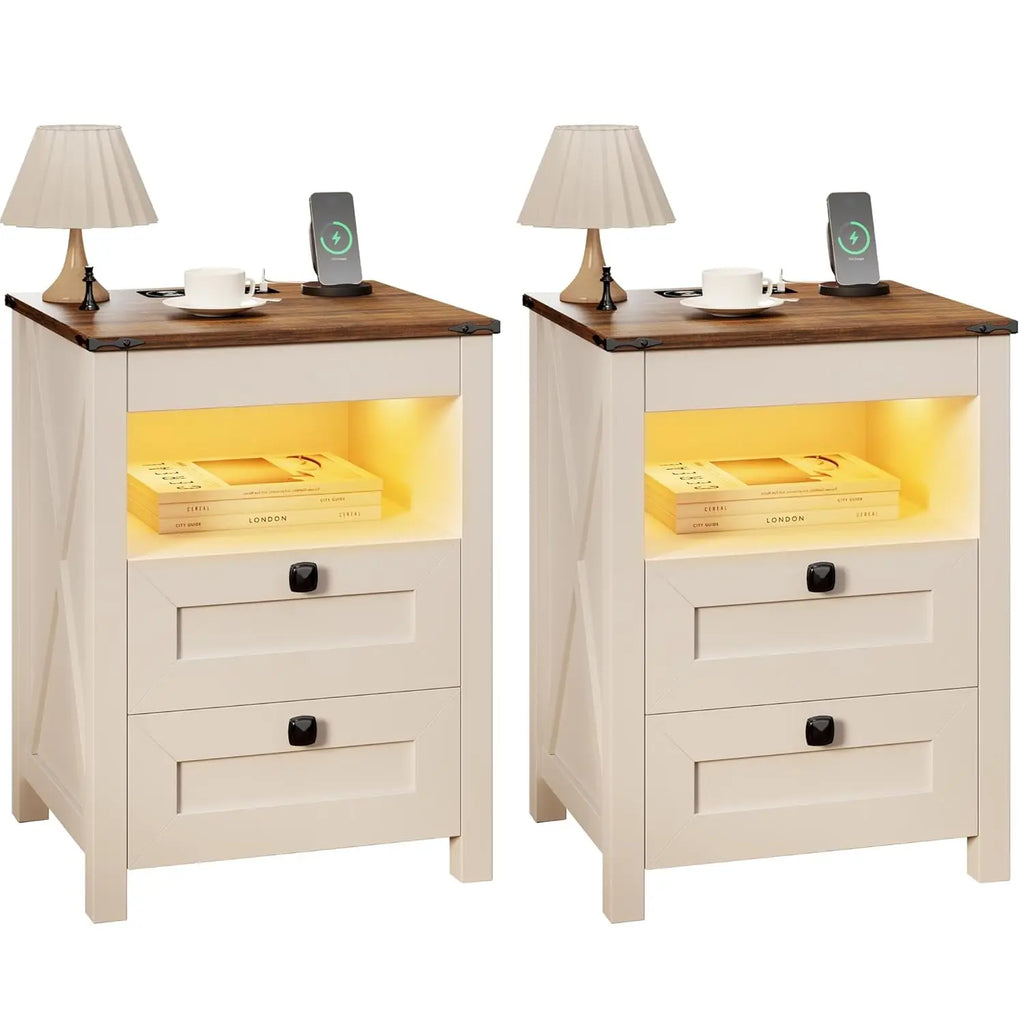 Farmhouse Nightstand Set of 2 with Gun Drawer