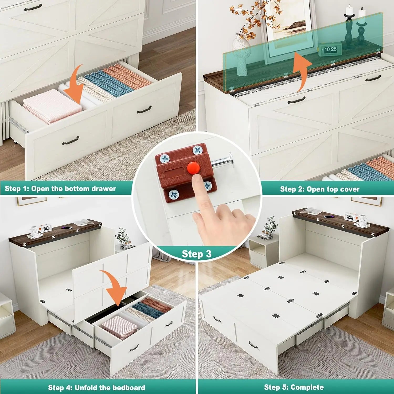 Farmhouse Queen Size Murphy Chest Bed