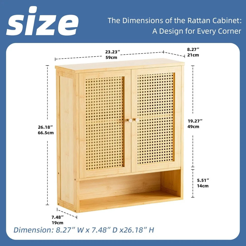 Bathroom Wall Mounted Rattan Cabinet