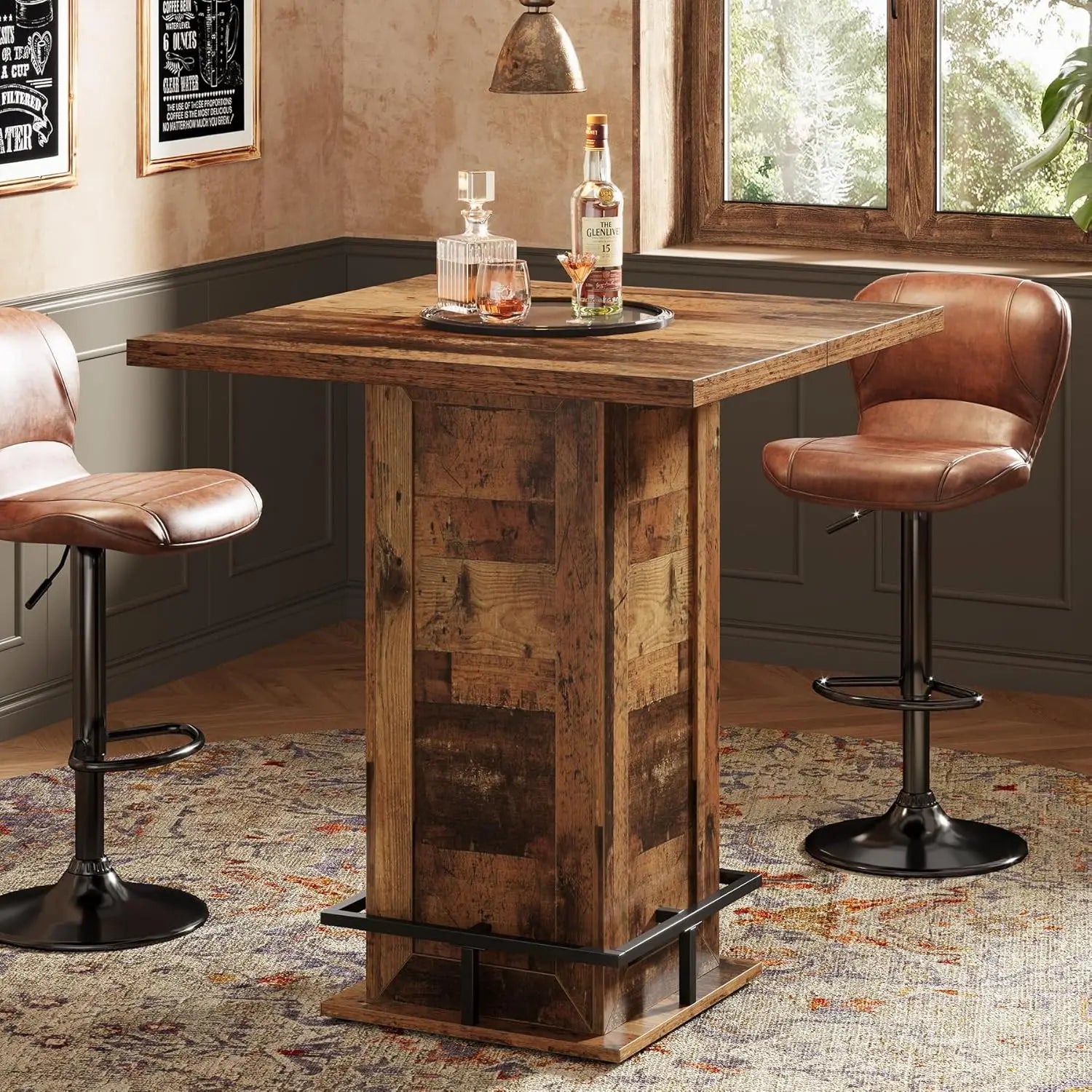 Rustic Square Top High Bar Table