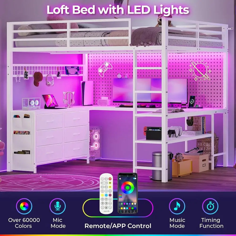 Loft Bed Full Size with U-Shaped Desk