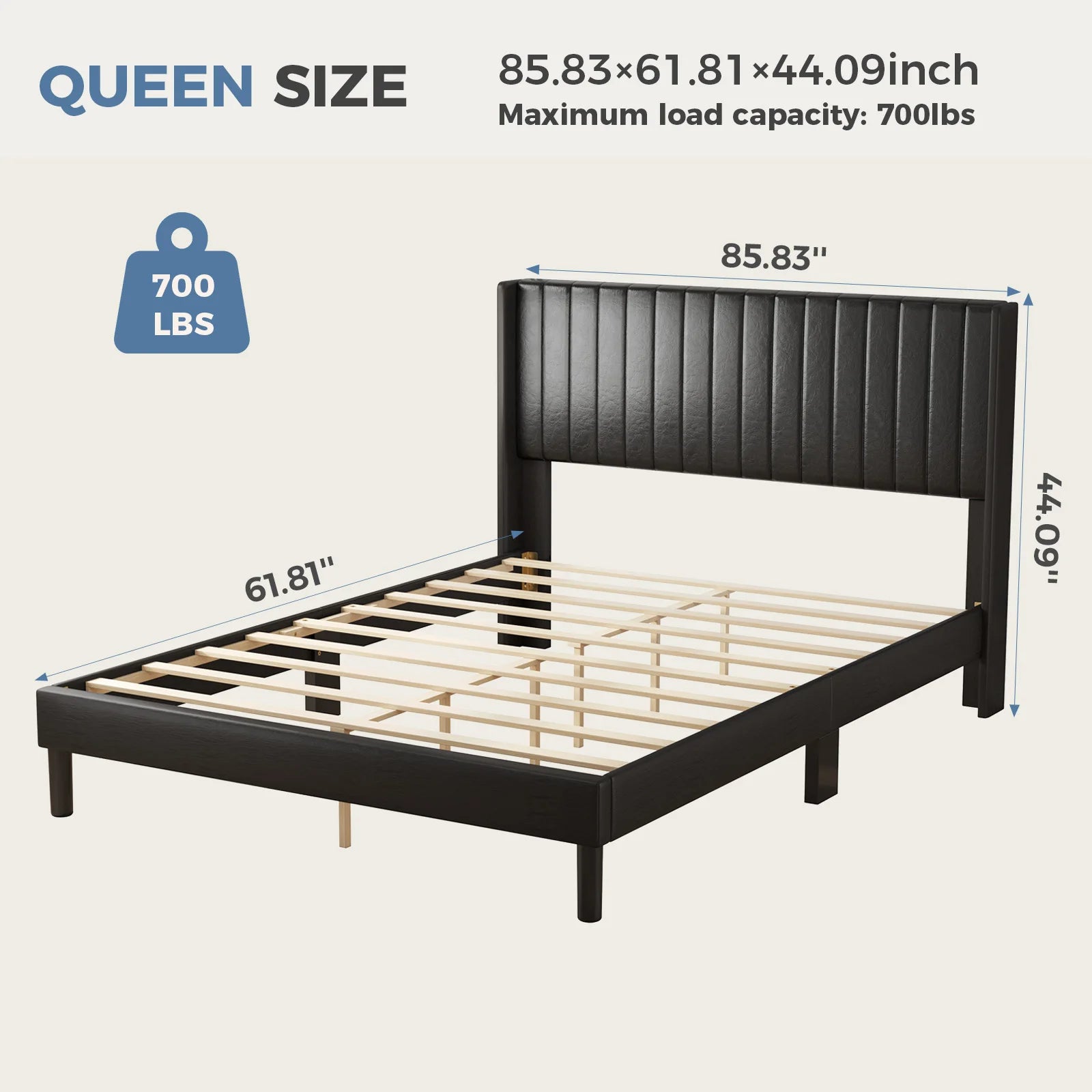 Upholstered Platform Bed Frame with Modern Wingback Headboard
