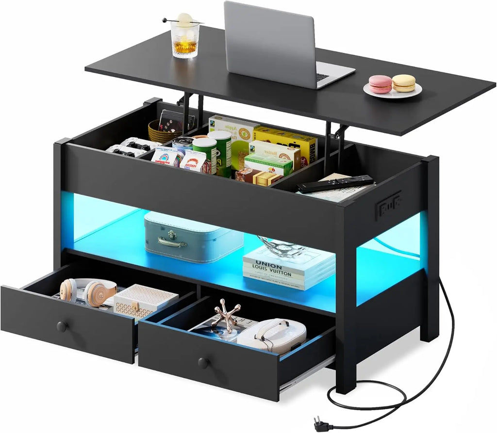 Black Lift Top Coffee Table With and Without LED