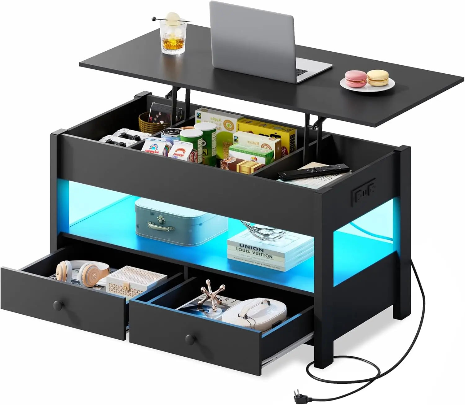 Black Lift Top Coffee Table With and Without LED