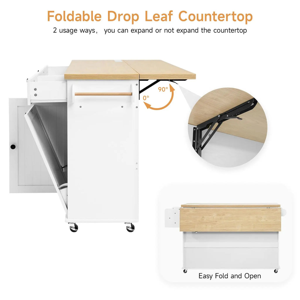 60" Mobile Rolling Kitchen Islands with Drop Leaf