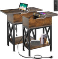 Rustic Narrow Side Tables (Set Of Two) With Charging Station