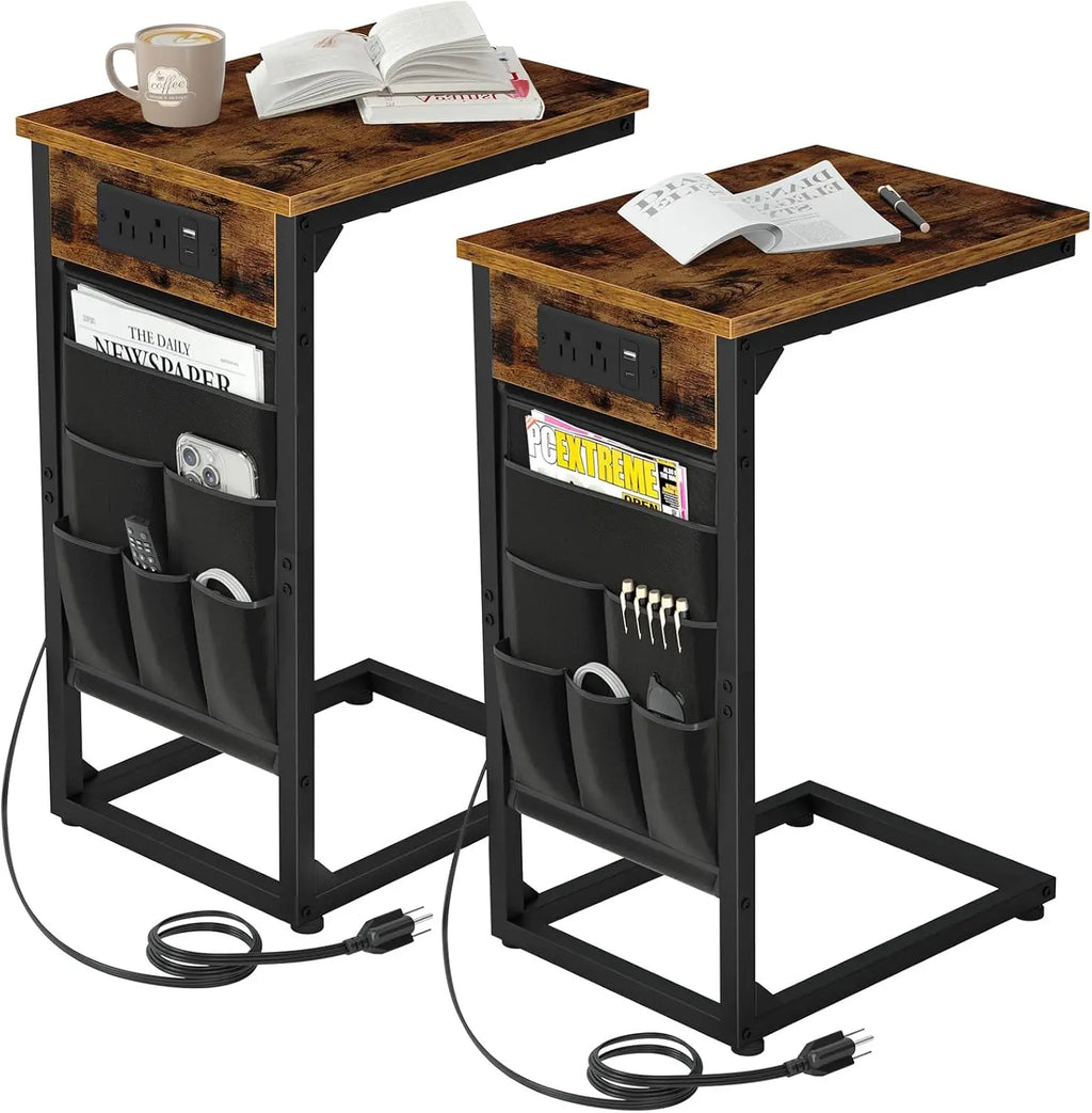 C Shaped End Table With Charging Station