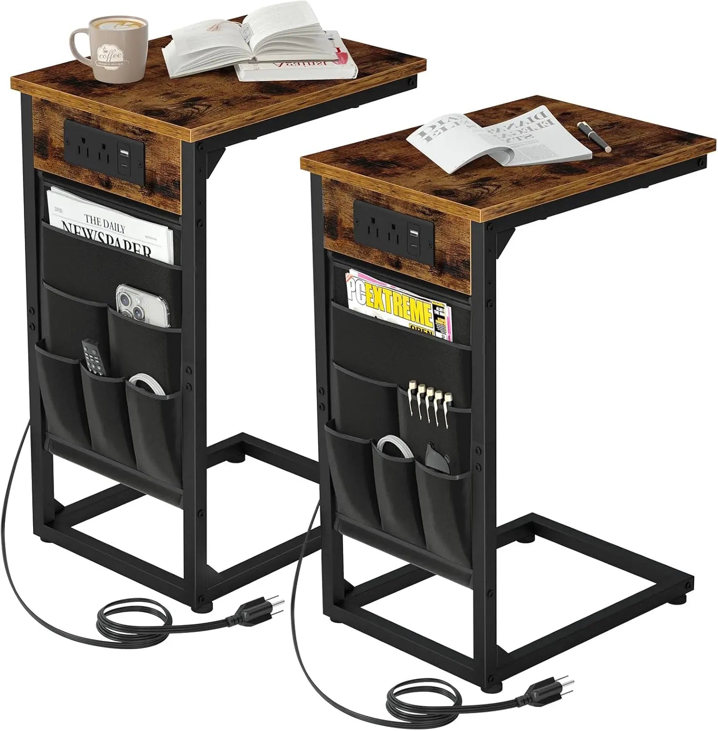 C Shaped End Table With Charging Station