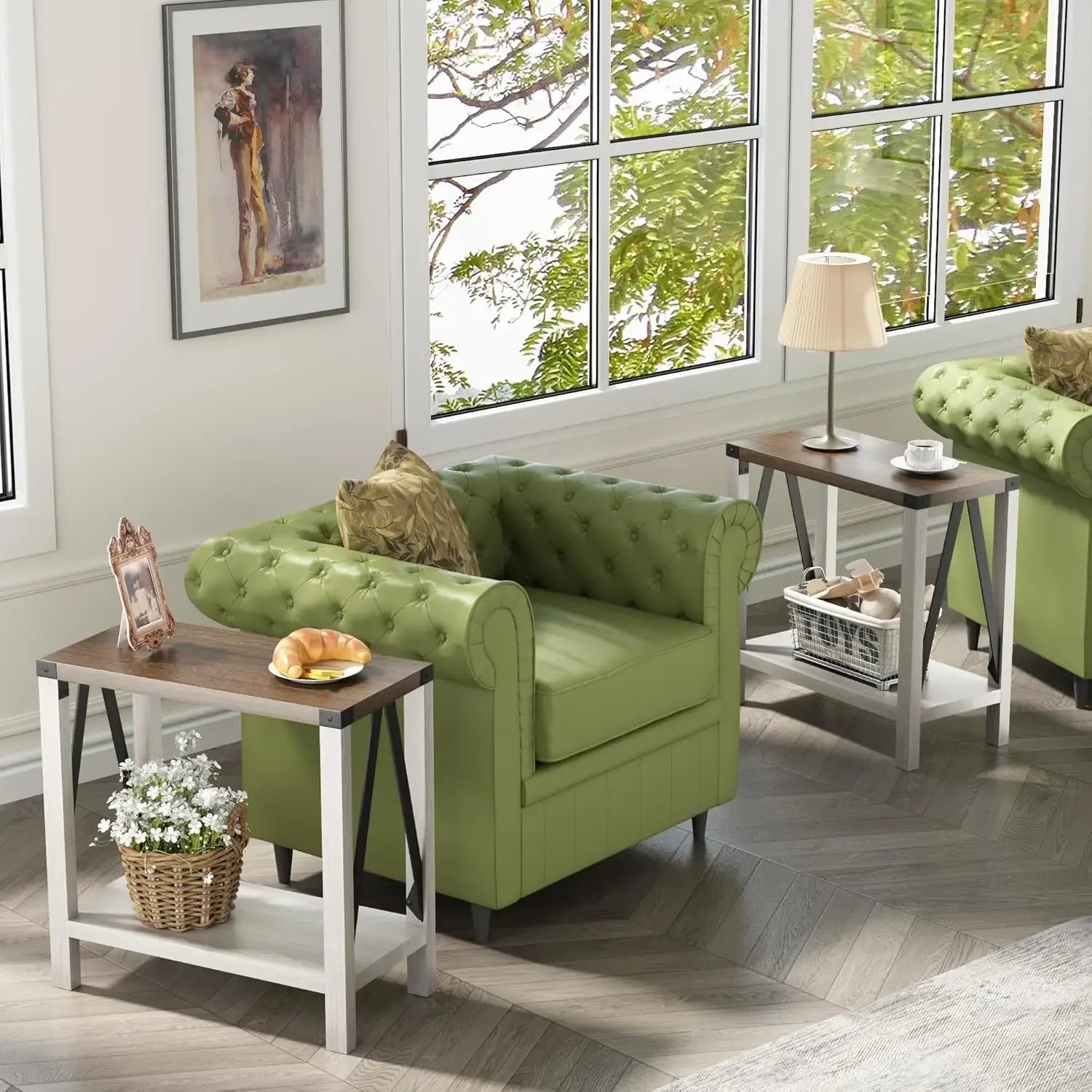 Rustic Narrow Side End Tables (Set Of Two)