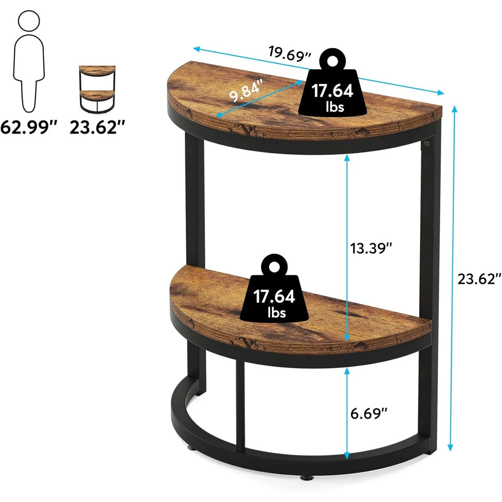 Half Round End Table with Storage Shelf