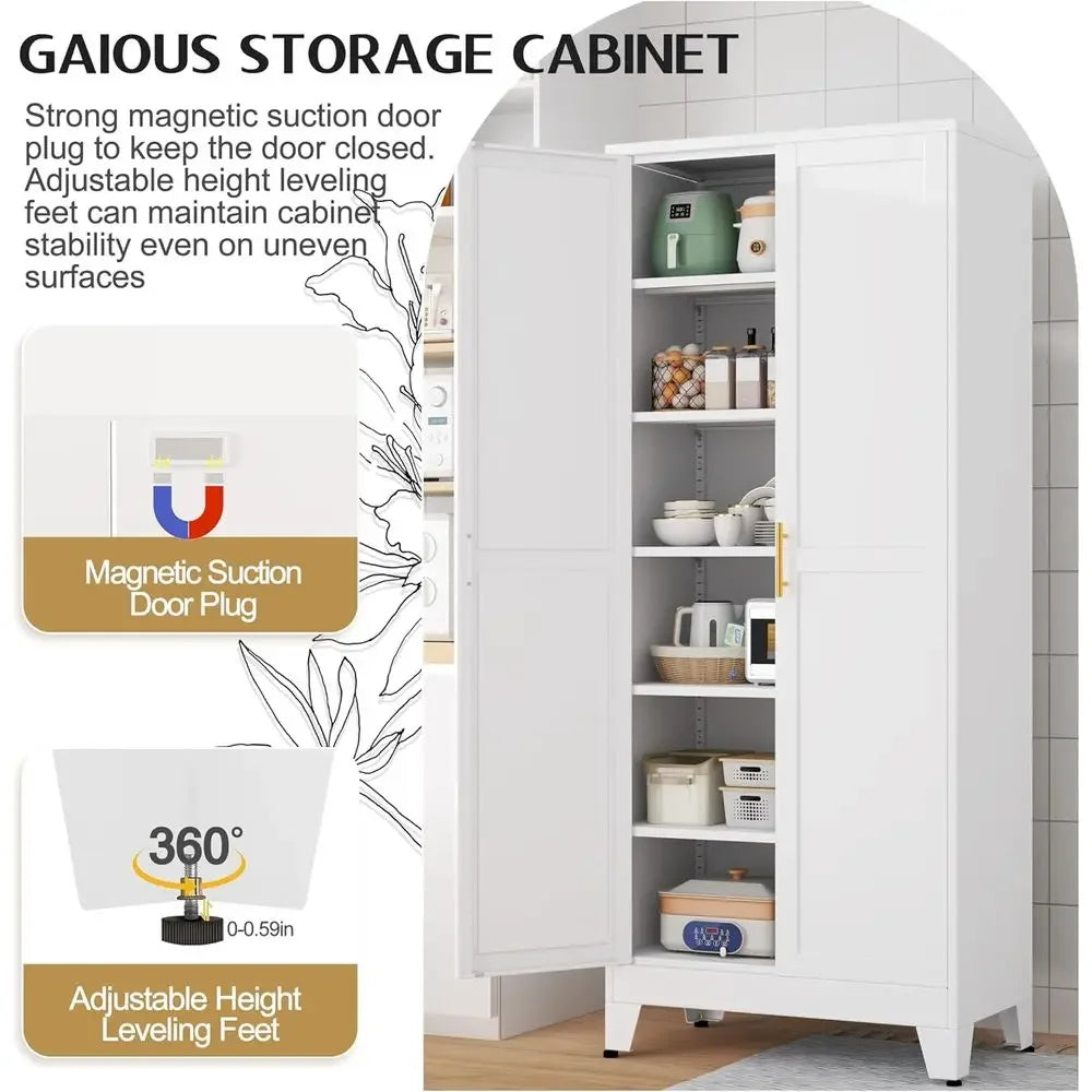 75.2-Inch Tall White Metal Kitchen Cabinet